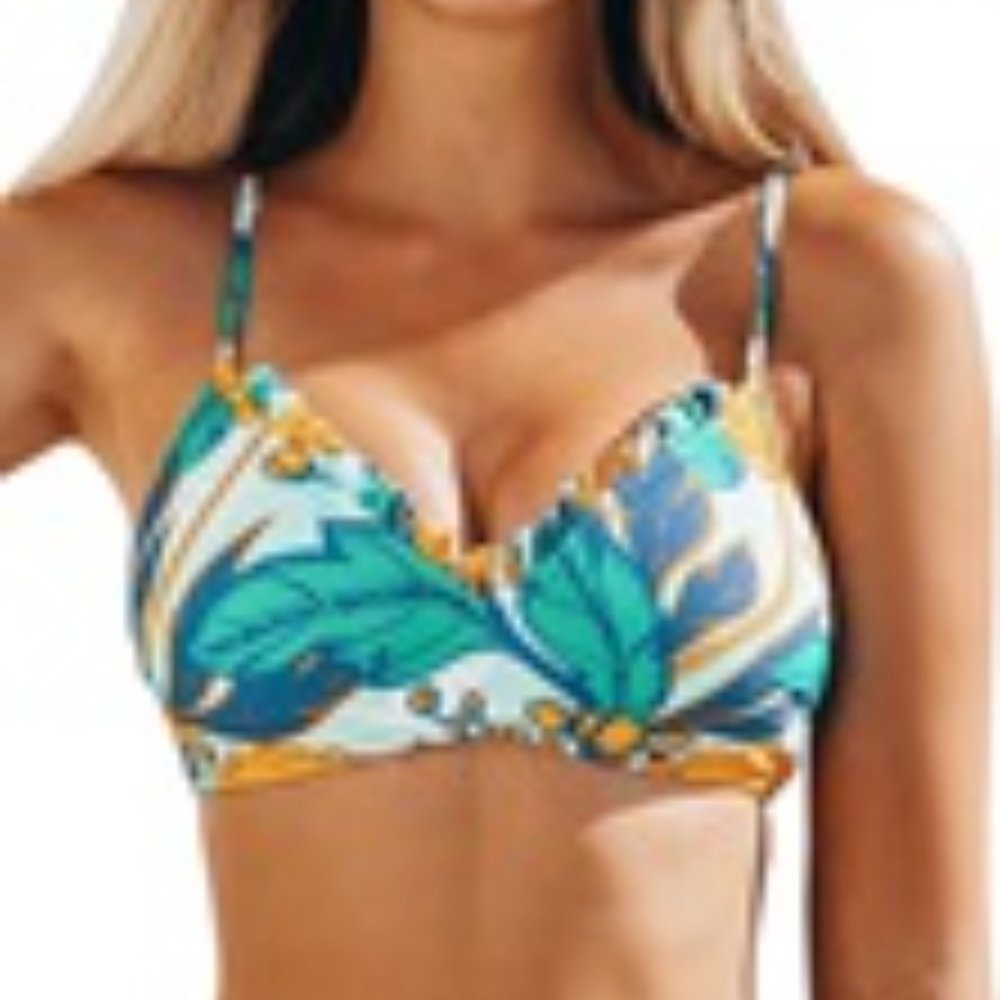 NWT Cupshe Sunday Morning Floral High Waisted Triangle Frilly Bikini Set Sz L